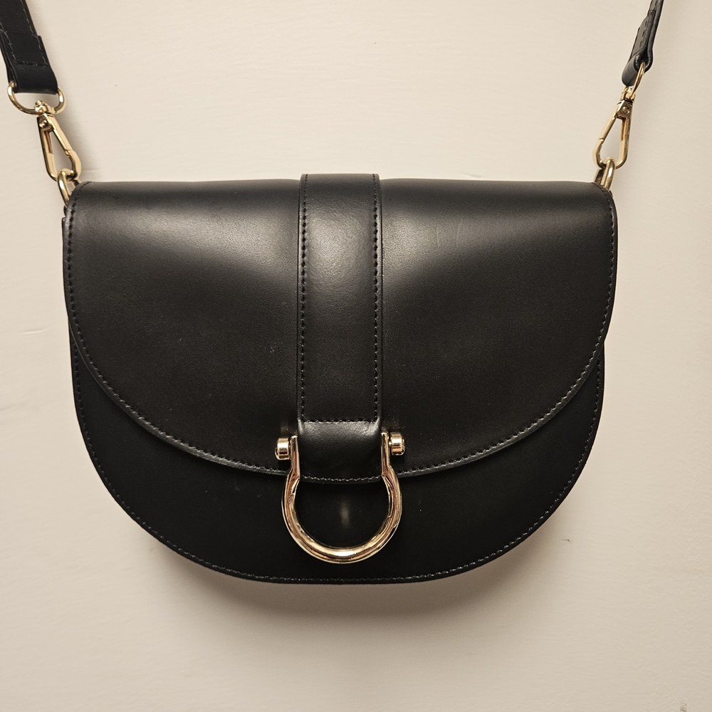 Chic Black Crossbody Bag with Gold Accent